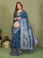 Zari Butta and Contrast Border Handloom Satin Silk Saree