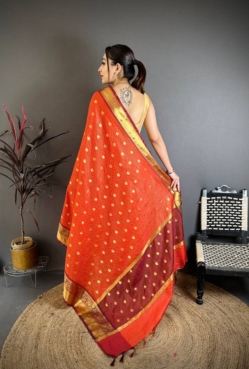 Banarasi Tissue Saree with Butti Weaving and Heavy Border