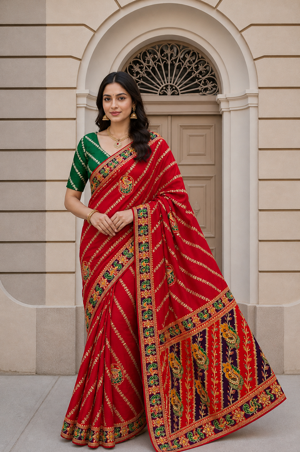 Dola Silk Saree with Diamond Work and Jacquard Border