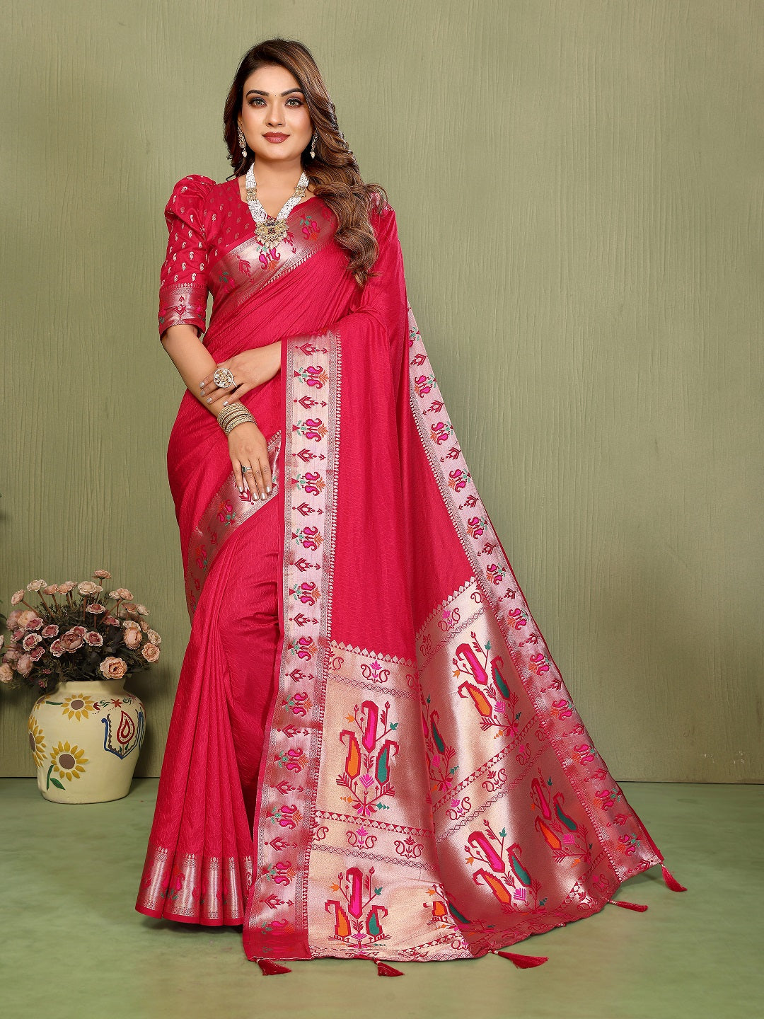 Paithani Silk Gala Pallu Tie-Dye Saree with Zari Border