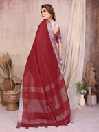 Beauty Soft Linen Cotton Saree with Silver Zari Border