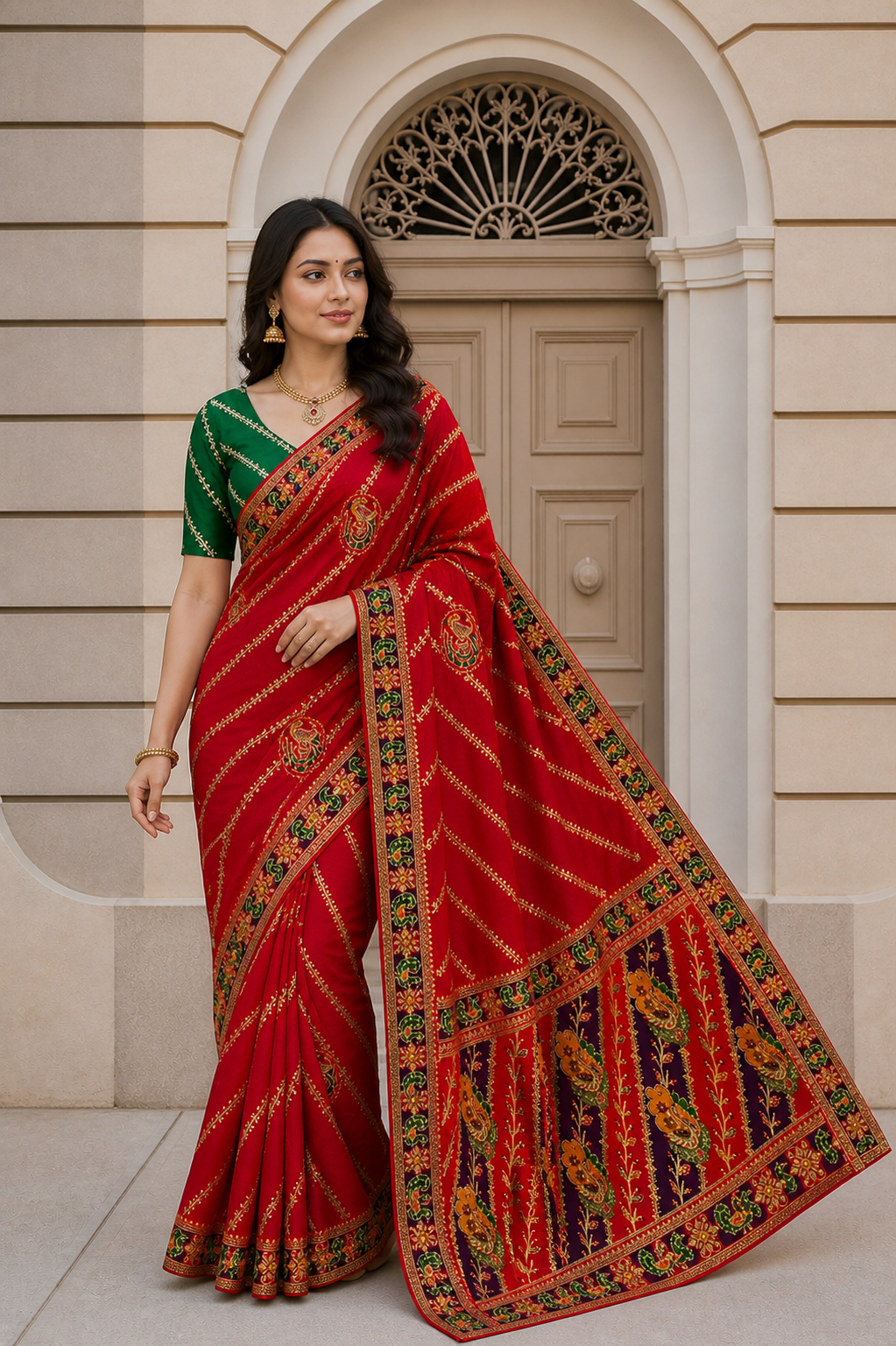 Dola Silk Saree with Diamond Work and Jacquard Border