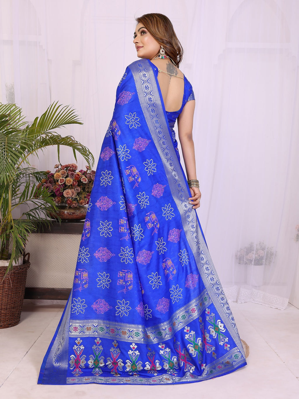 Dola Silk Bandhej Khadi Print Saree with Kanchi Border