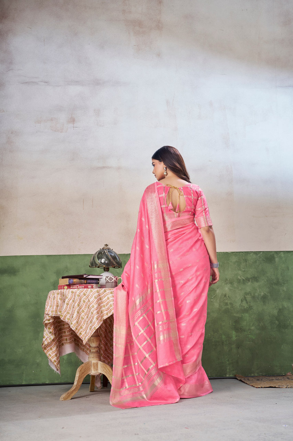 Party Wear Gold Zari Soft Linen Cotton Silk Saree