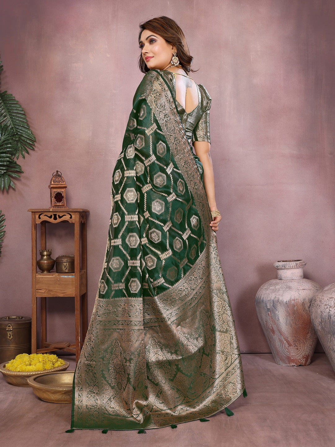Traditional Banarasi Organza Saree with Intricate Butti Design