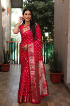 Dola Soft Silk Bandhej Paithani Saree with Zari Butti