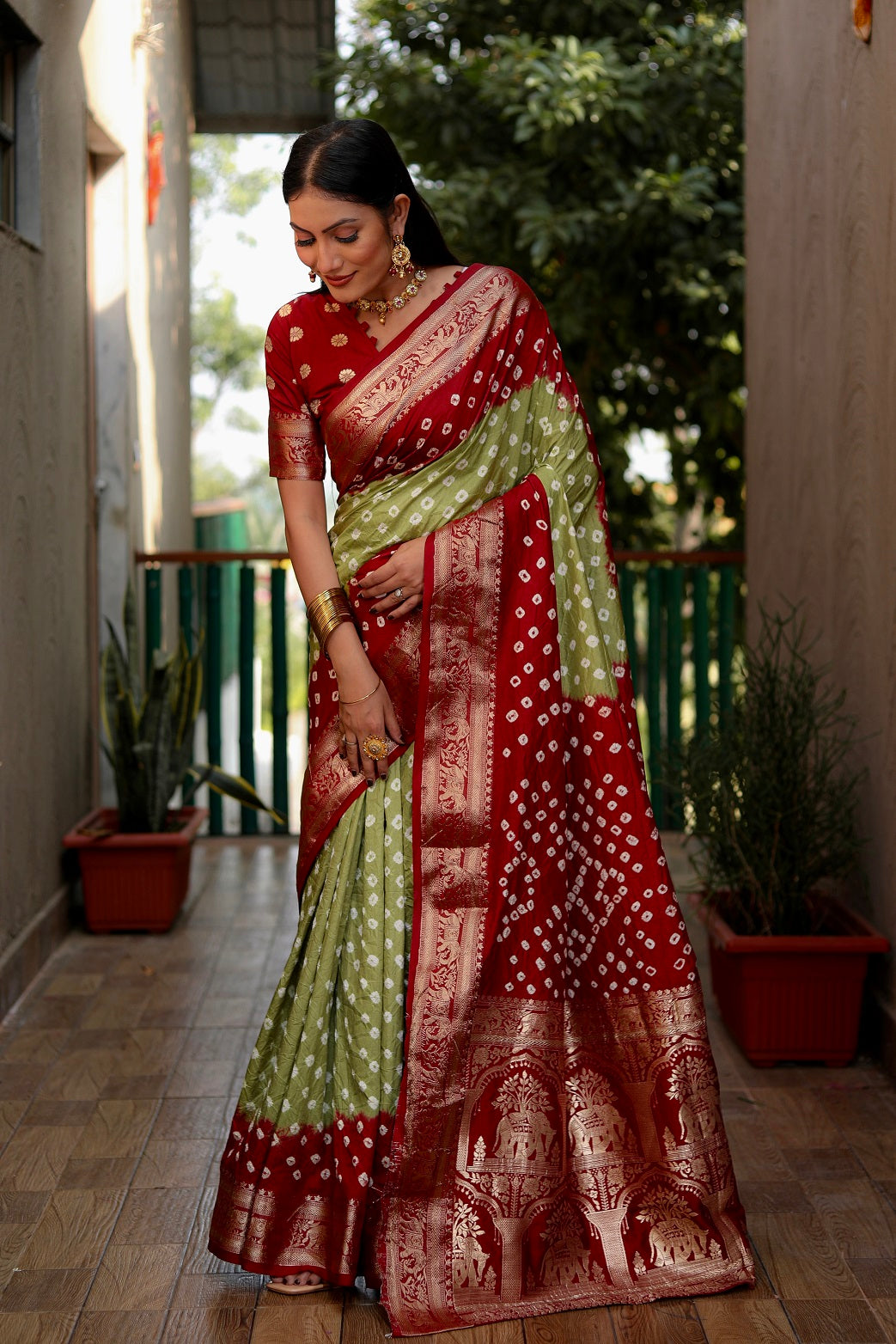 Pure Bandhej Silk Saree with Tissue Pallu