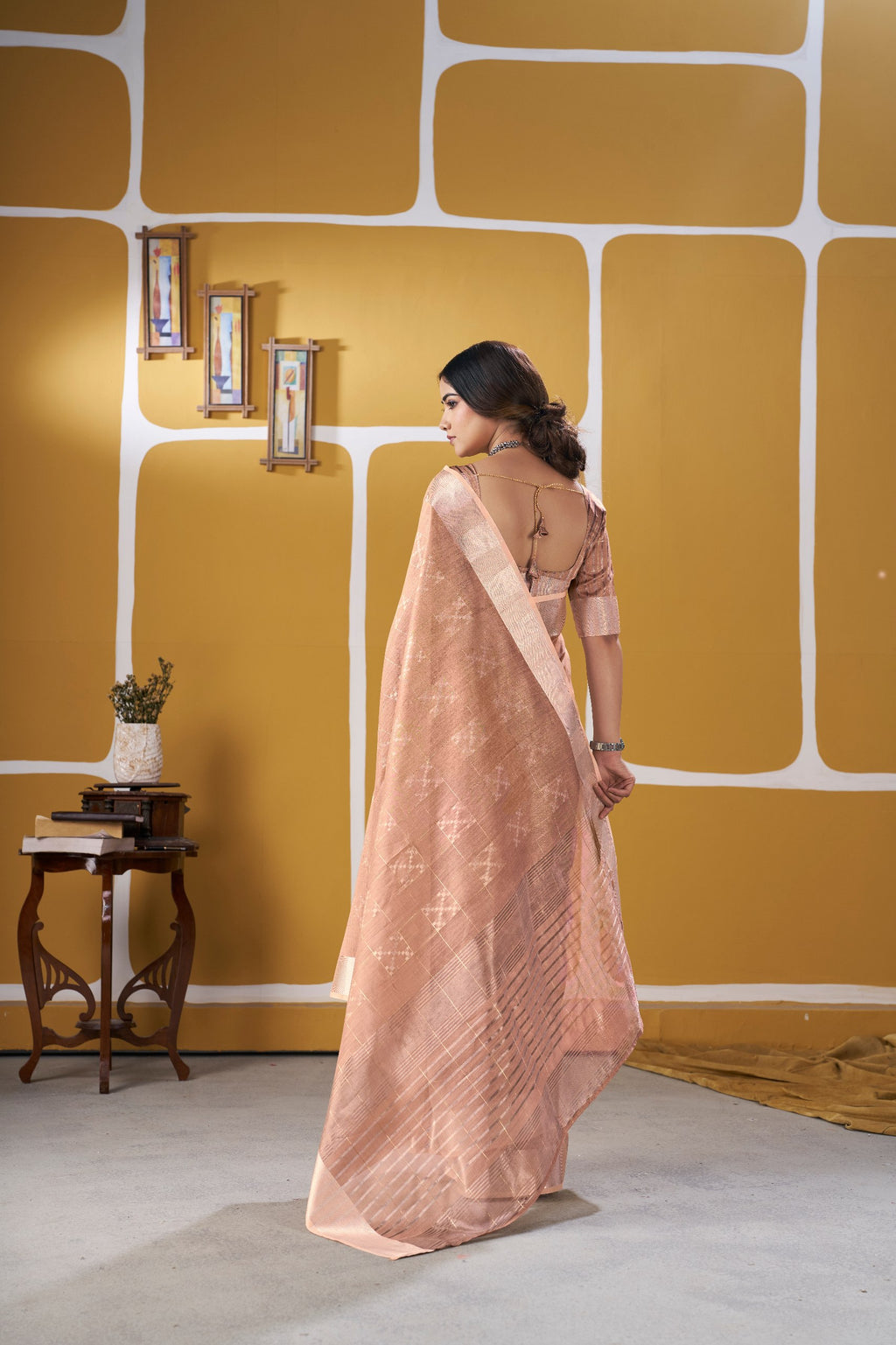 Premium Linen Cotton Silk Saree with Gold Zari Design