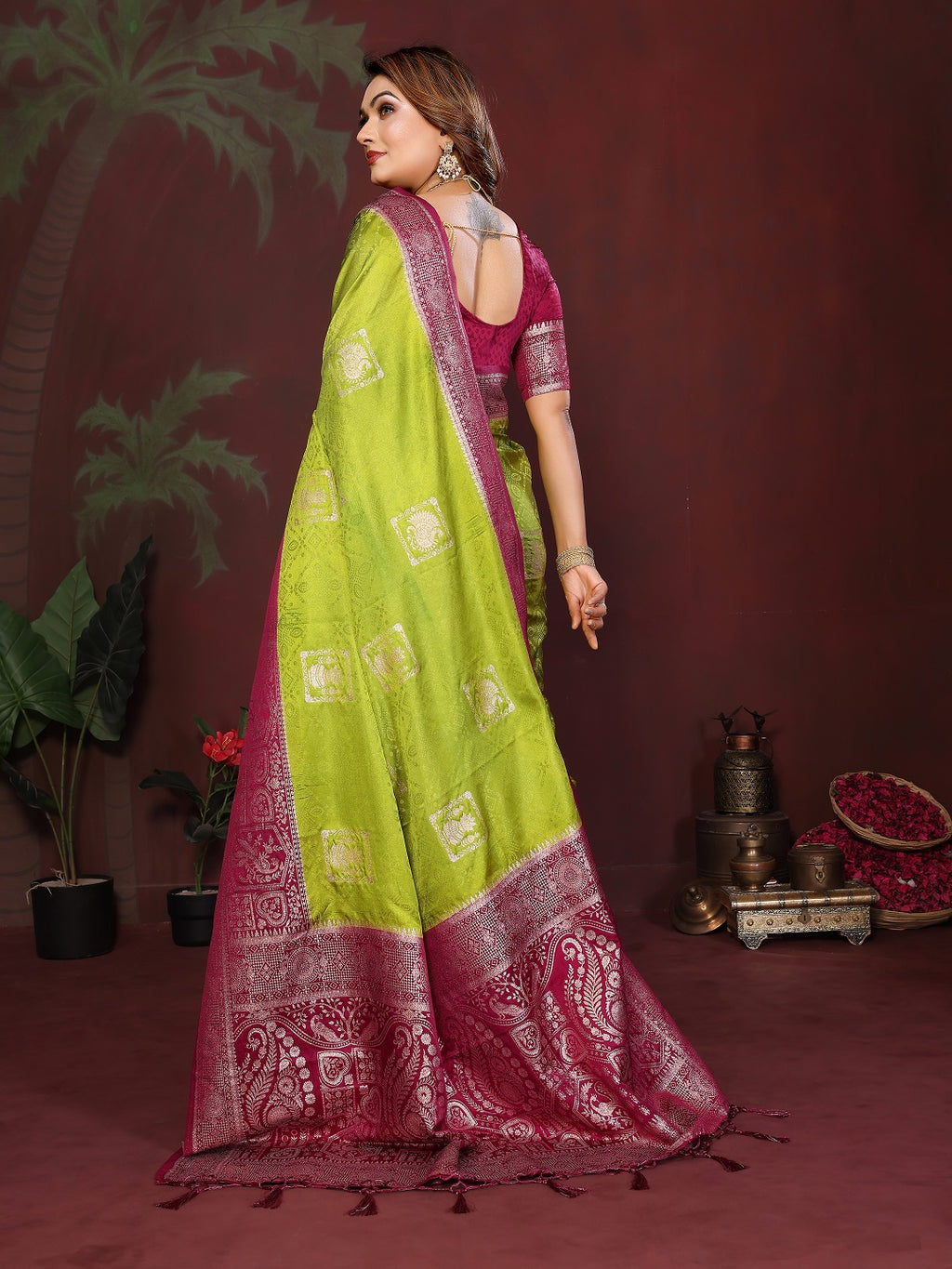 Rich Pallu and Contrast Border Satin Silk Saree