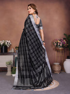 Linen Chex Weaving Saree with Jari Pallu