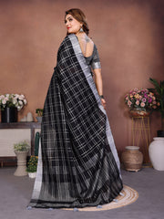 Linen Chex Weaving Saree with Jari Pallu