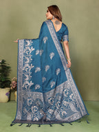 Zari Butta and Contrast Border Handloom Satin Silk Saree