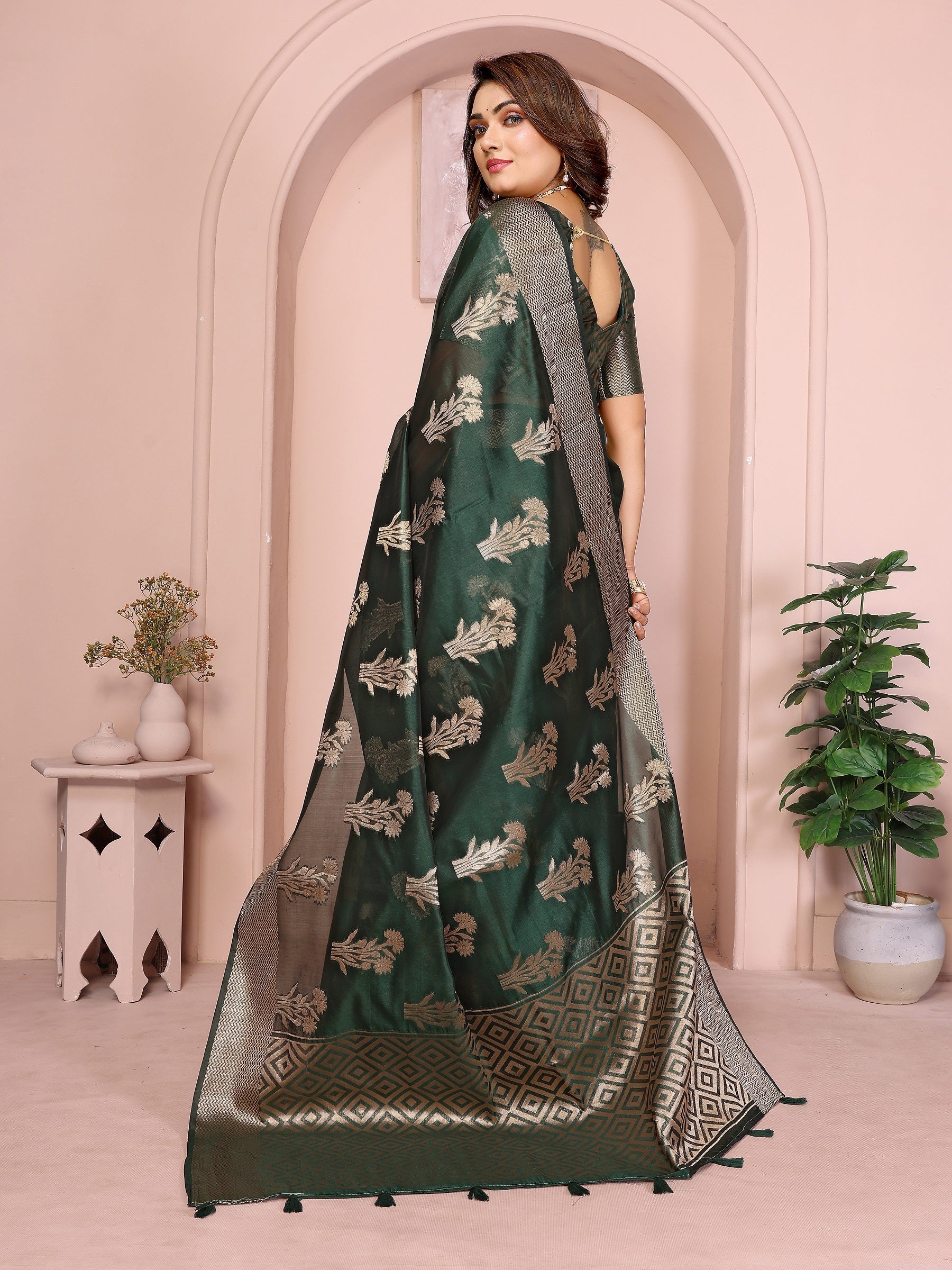 Soft Organza Silk Banarasi Saree with Butta Weaving