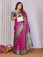 Zari Butta and Contrast Border Satin Silk Saree