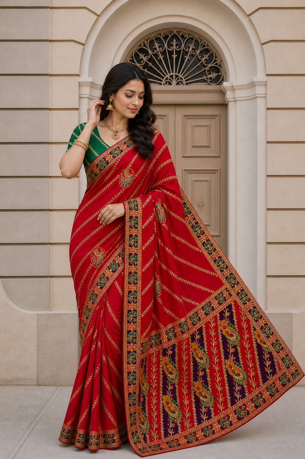 Dola Silk Saree with Diamond Work and Jacquard Border