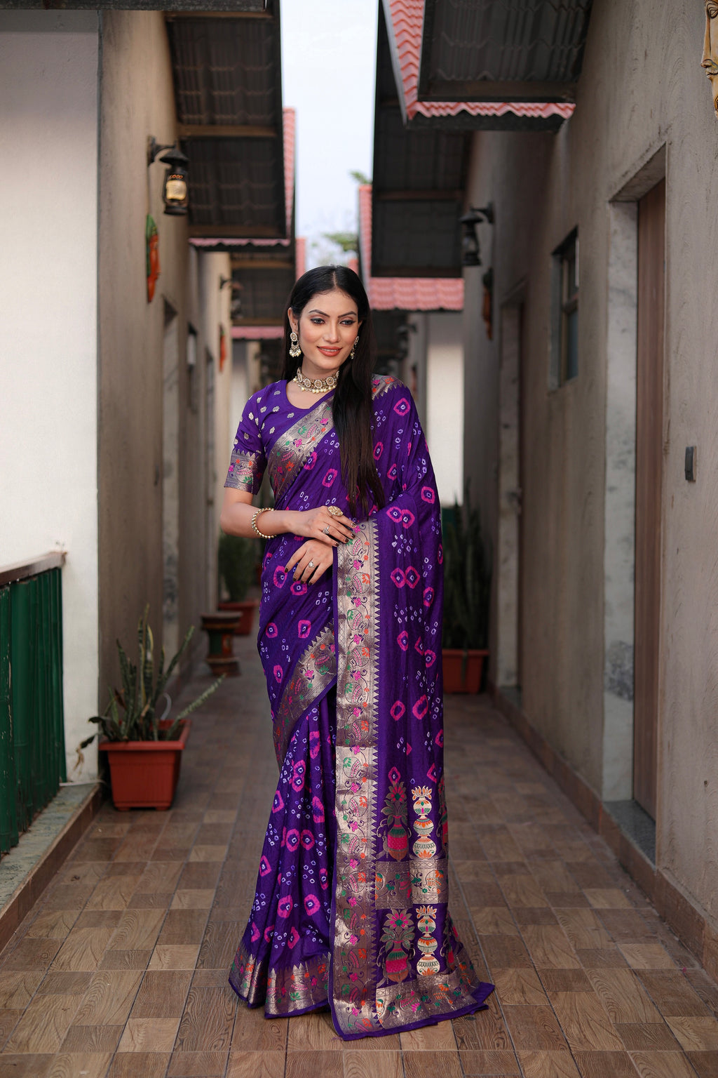 Pure Bandhej Silk Saree with Matka Border