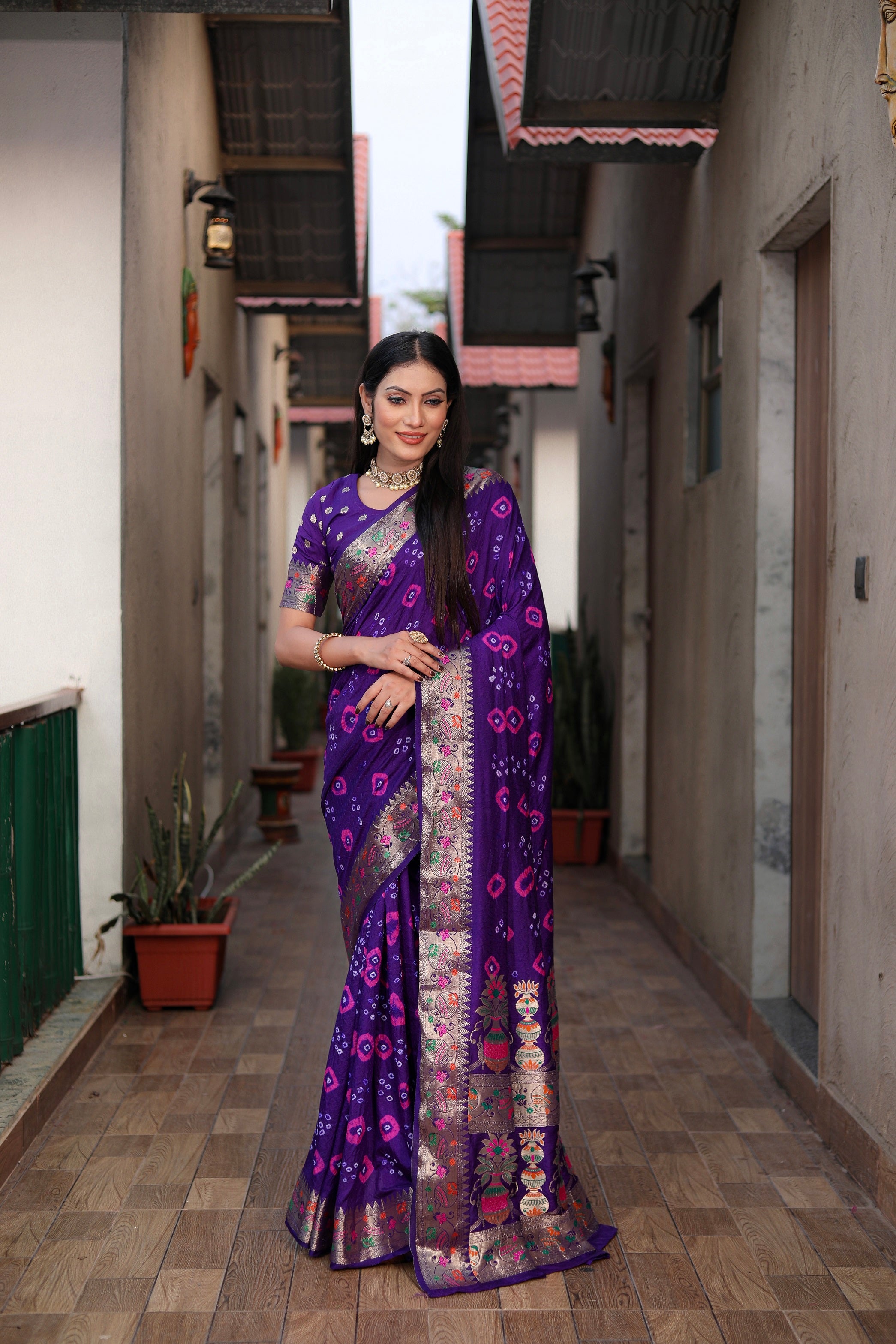Pure Bandhej Silk Saree with Matka Border