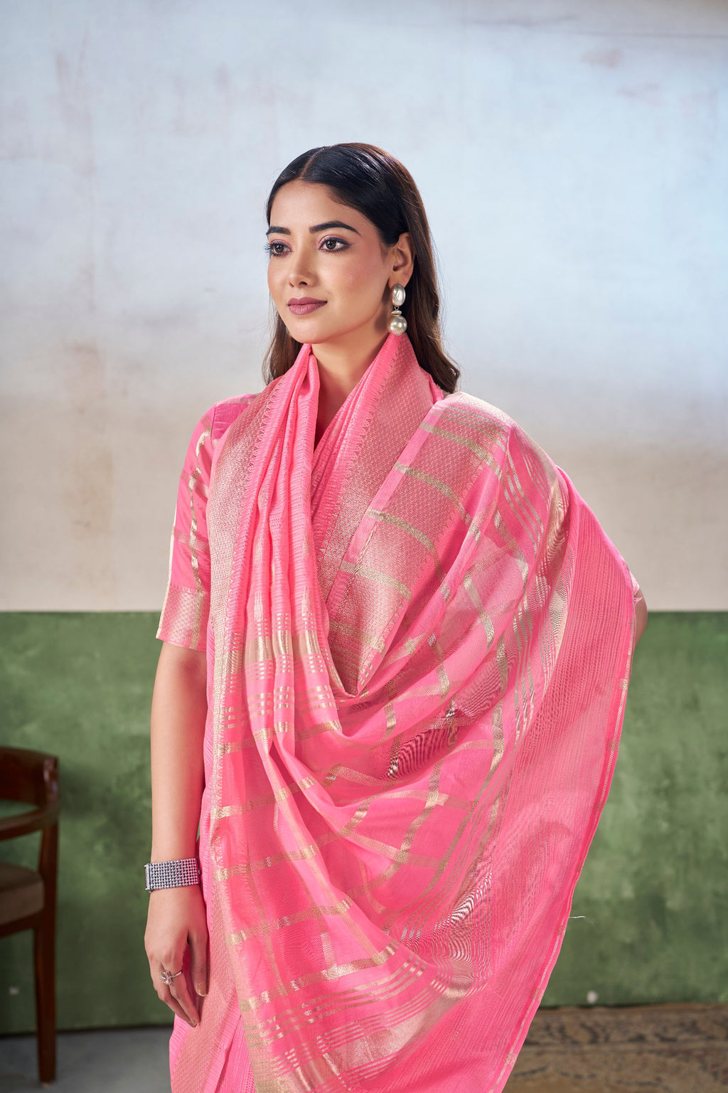 Party Wear Gold Zari Soft Linen Cotton Silk Saree