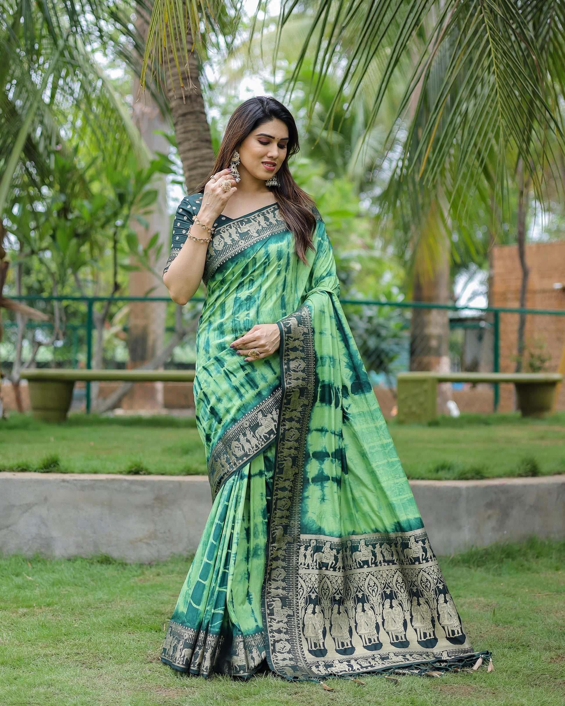 Soft Dola Silk Sibori Bandhej Saree with Zari Border