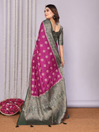 Zari Butta and Contrast Border Satin Silk Saree