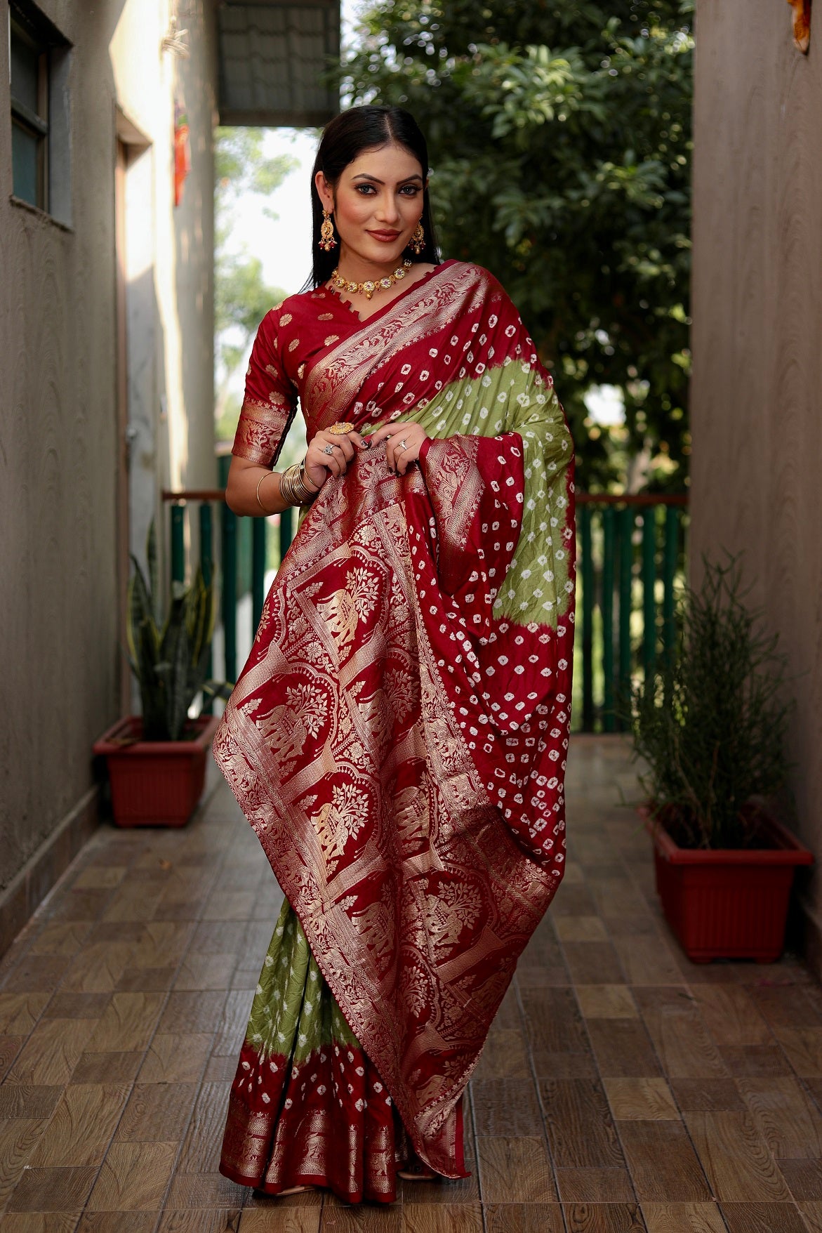 Pure Bandhej Silk Saree with Tissue Pallu