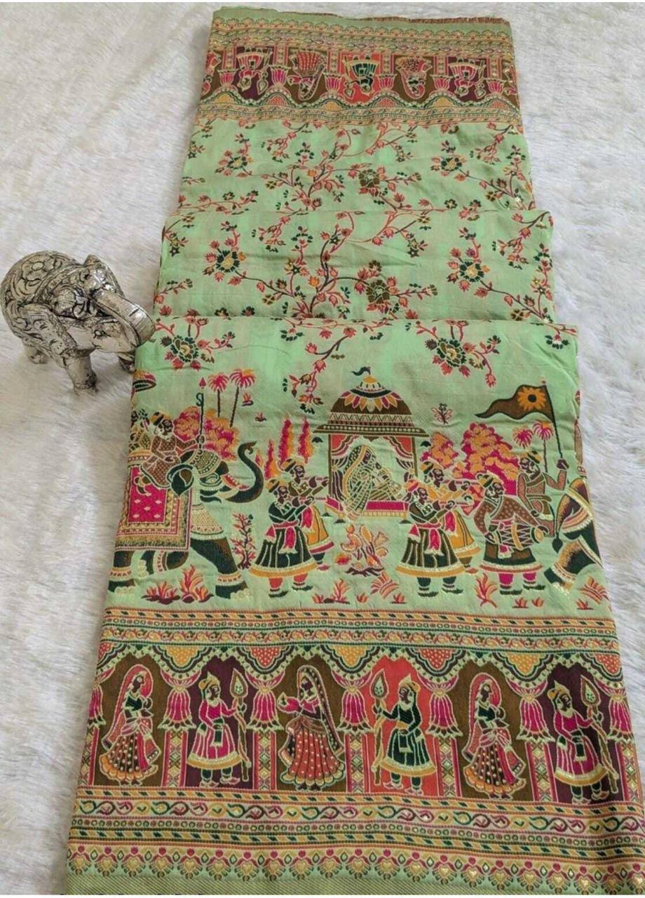 Pure Soft Pashmina Silk Saree with Kashmiri Woven Pallu
