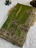 Green Tesla Silk Embroidered Saree