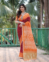 Adorable Bandhej Silk Saree Orange With Red Color Saree