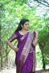 Precious Bandhej Kanjivaram Silk Purple Color Saree