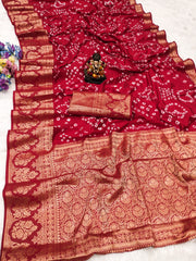 Daisy Kanjivaram Silk Saree Bandhani Red Color Saree