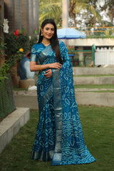 Blissful Kanjivaram Bandhej Blue Color Silk Saree