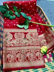 Unique Bandhej Kanjivaram Red Color Silk Saree