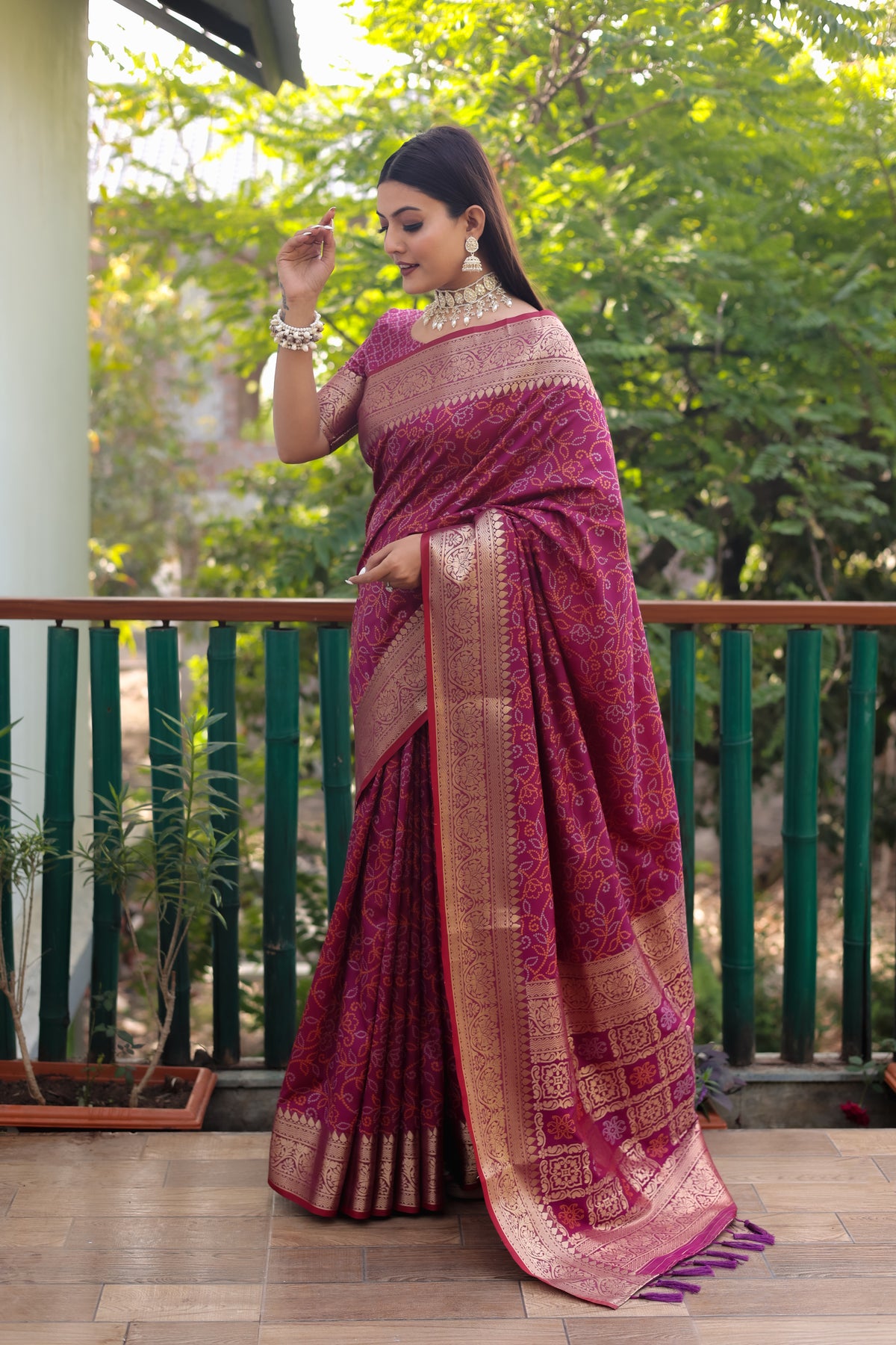 Lovely Silk Bandhej Wine Color Patola Sarees