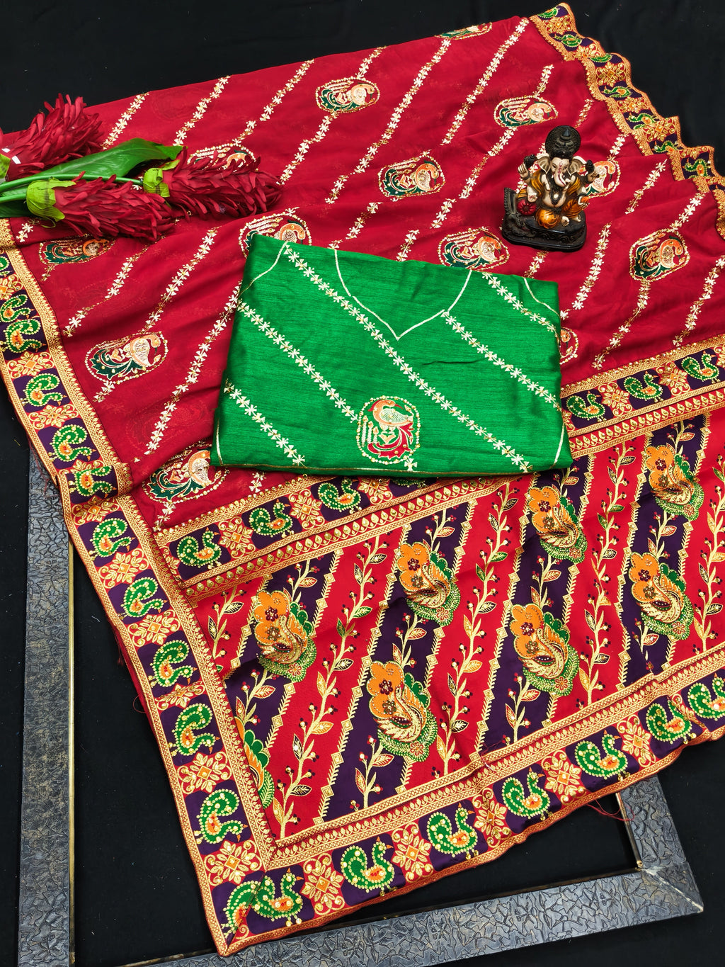 Dola Silk Saree with Diamond Work and Jacquard Border