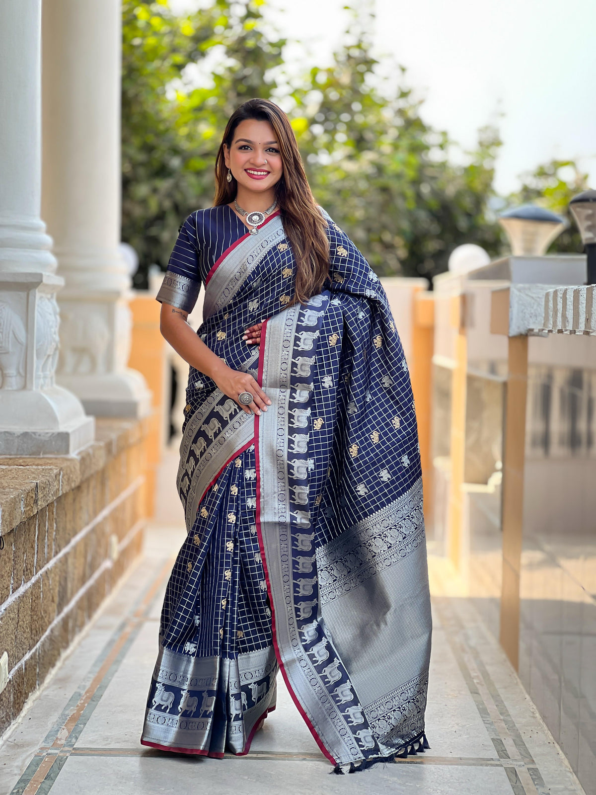 Outstanding Soft Silk Navy Blue Color Saree