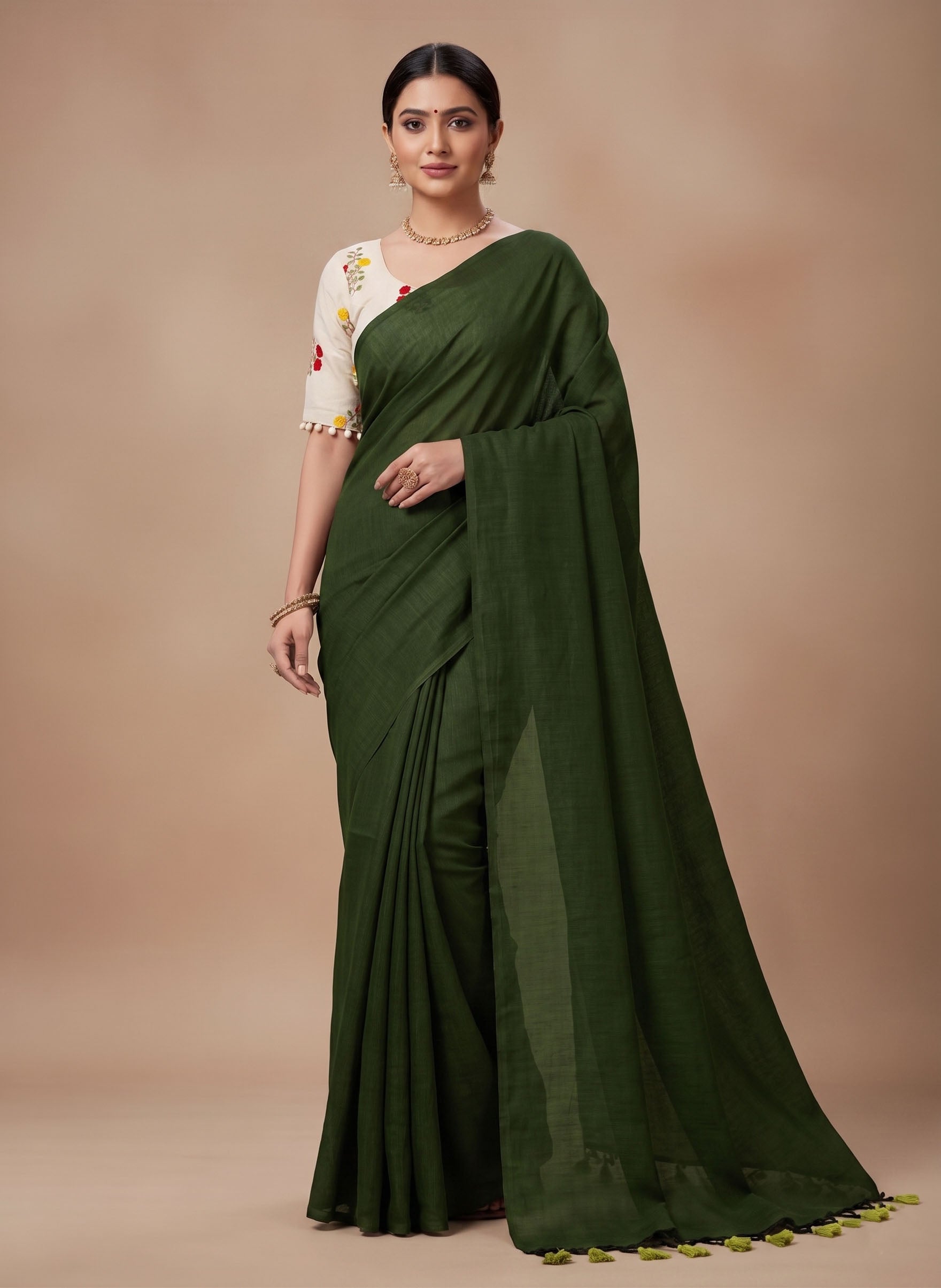 Elegant Khadi Cotton Saree with Embroidered Padded Blouse