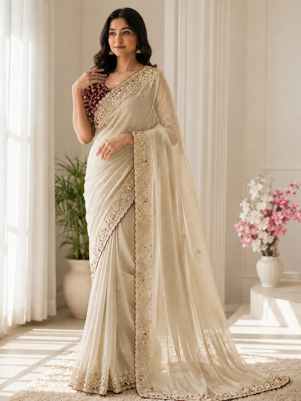 Moonlight Fandy Satin Saree with Designer Blouse
