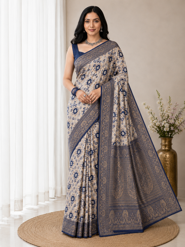 Elegant Silk Blend Saree With Traditional Zari Weaving