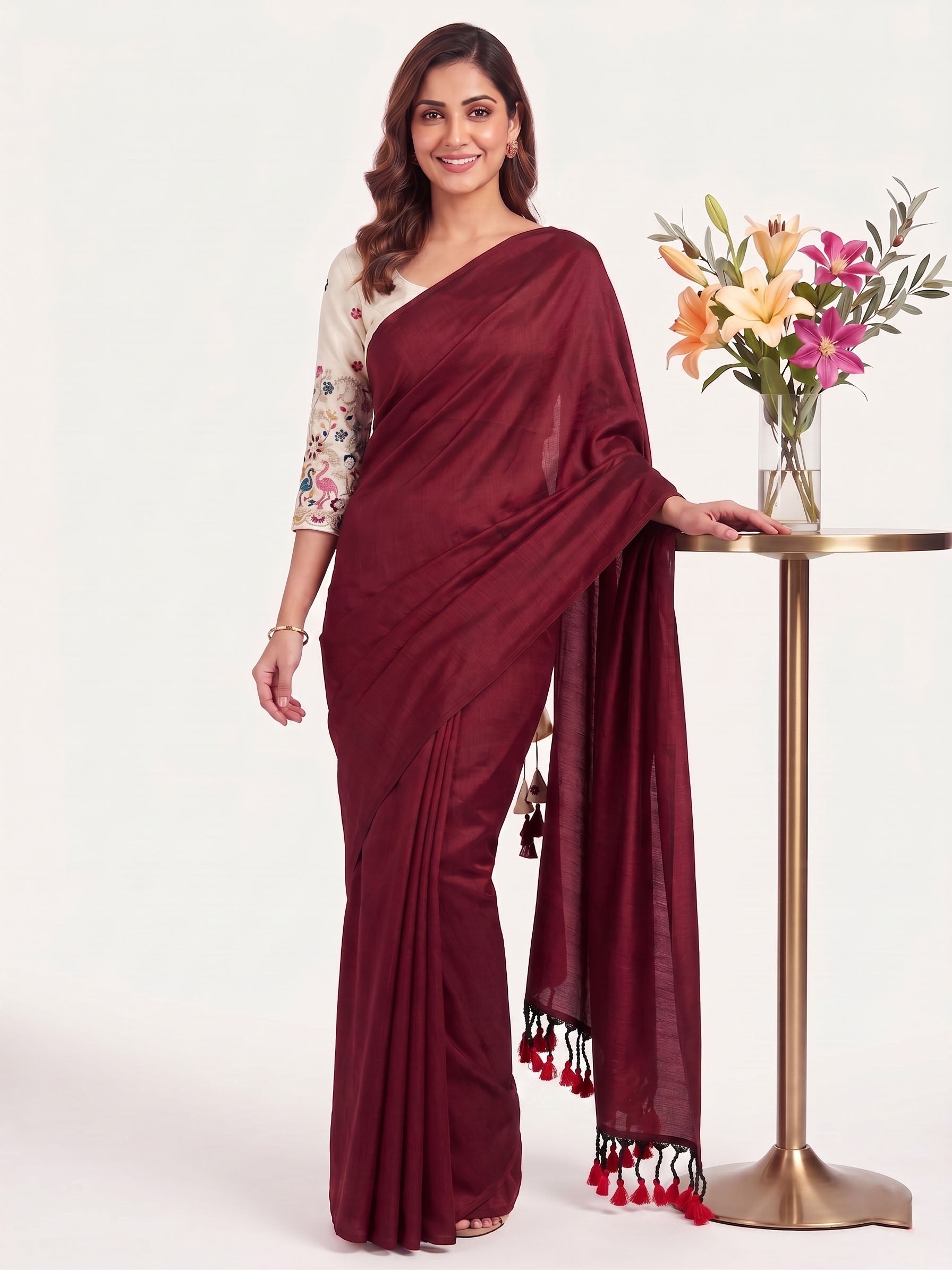 Classic Cotton Weave Saree With Stitched Blouse