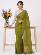 Elegant Khadi Cotton Saree with Stretchable Ajrak Print Blouse