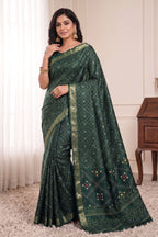 Bandhani Print Soft Silk Blend Saree with Rich Golden Zari Border