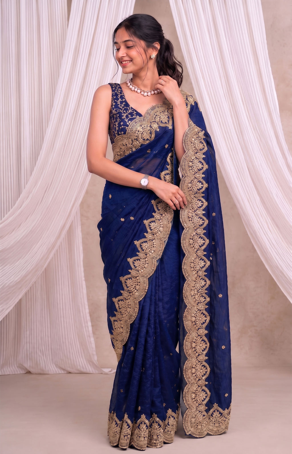 Premium Fandy Chiffon Saree with Sequins Zari Work
