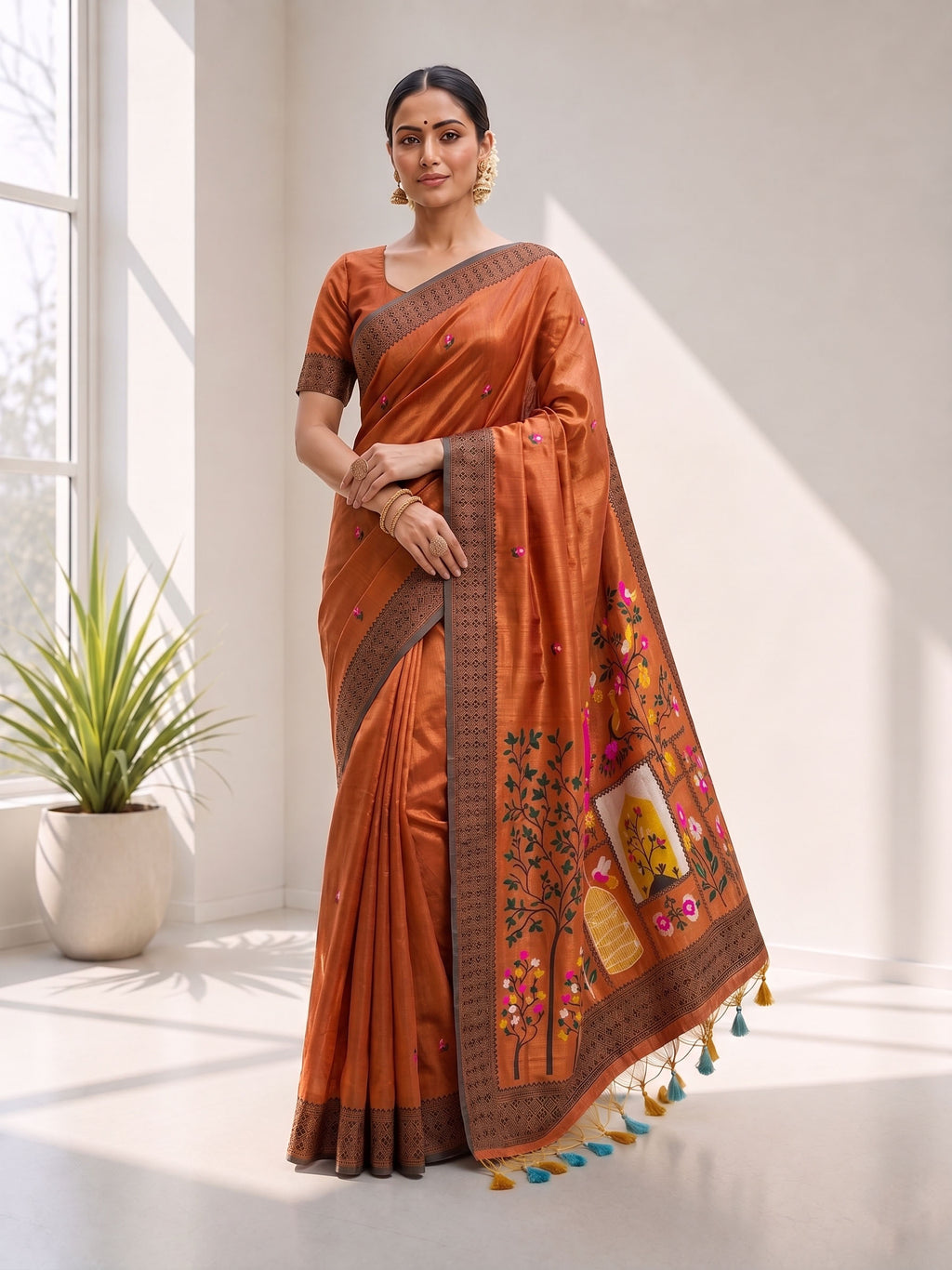 Premium Soft Jamdani Cotton Saree with 3D Peacock Weaving Pallu