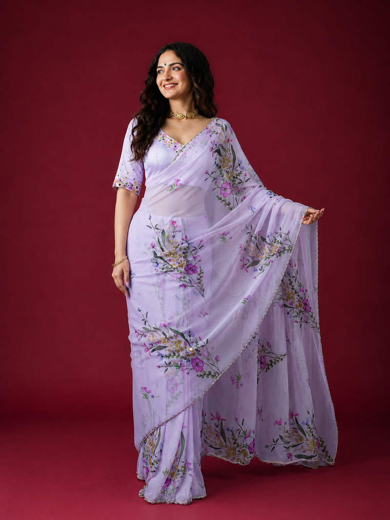 Soft Tabby Silk Saree with Sequins & Katdana Handwork