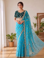 Embroidered Satin Saree with Heavy Sequin Blouse