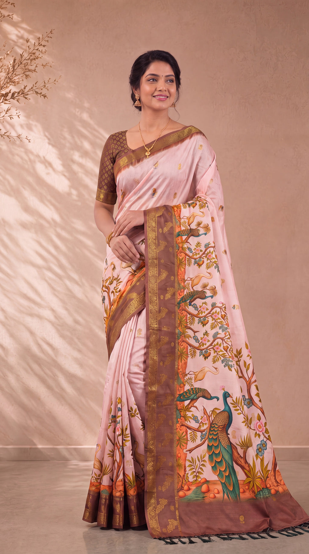 Digital Kalamkari Cotton Saree with Zari Border