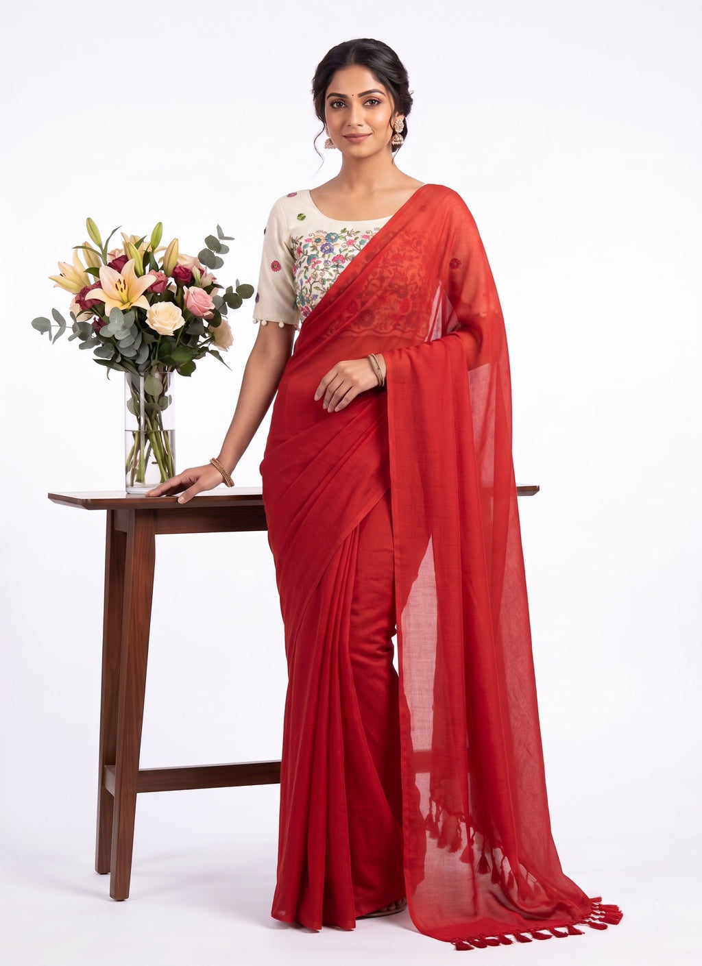 Khadi Cotton Designer Saree with Heavy Embroidered Blouse