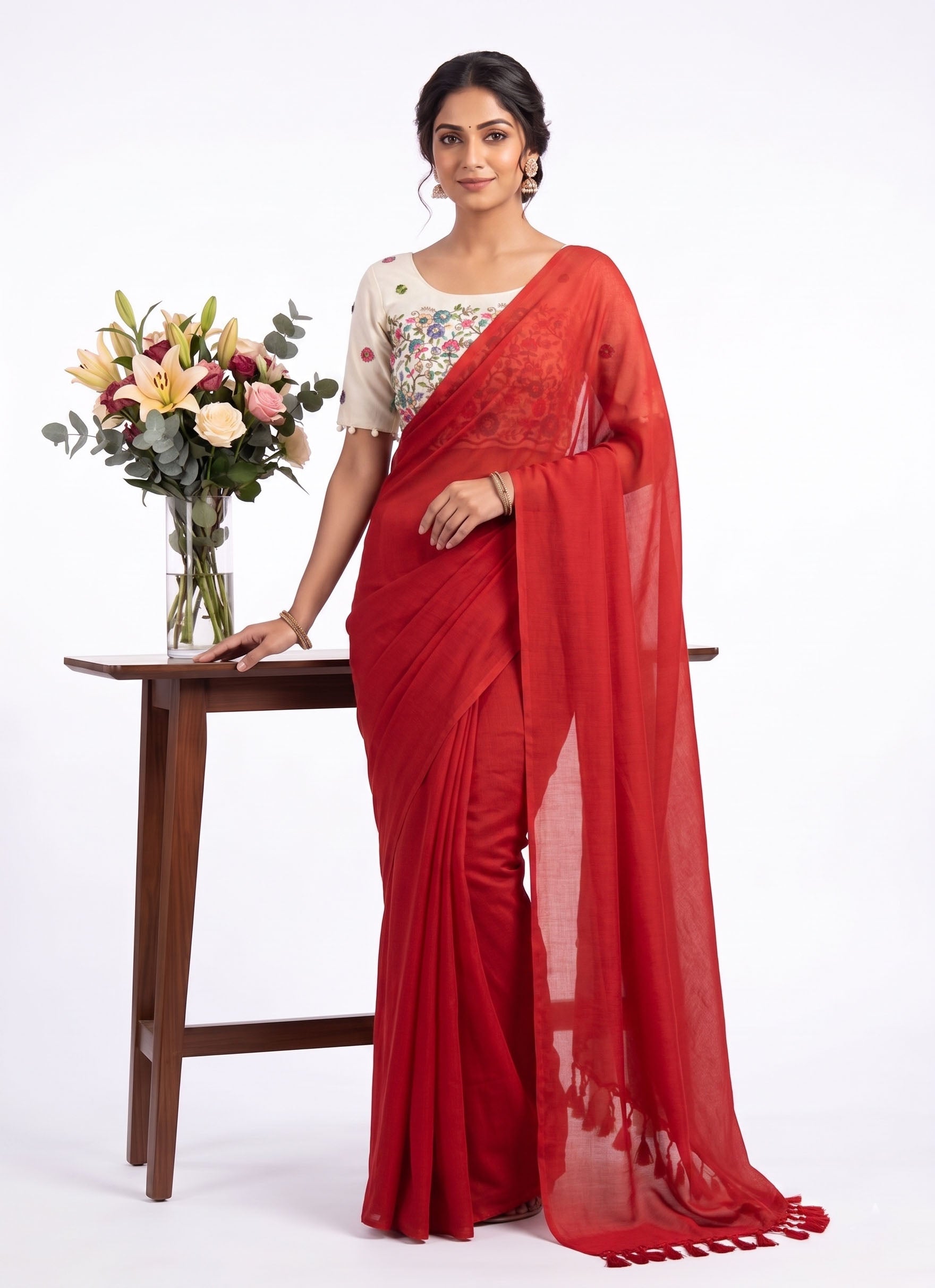 Khadi Cotton Designer Saree with Heavy Embroidered Blouse