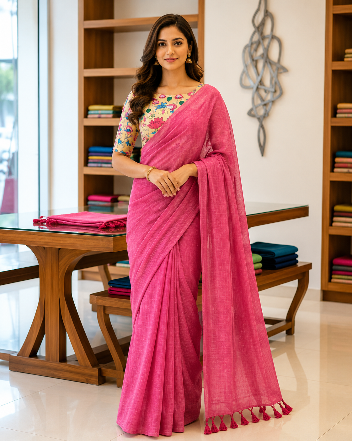 Elegant Khadi Cotton Saree with Magic Cotton Blouse