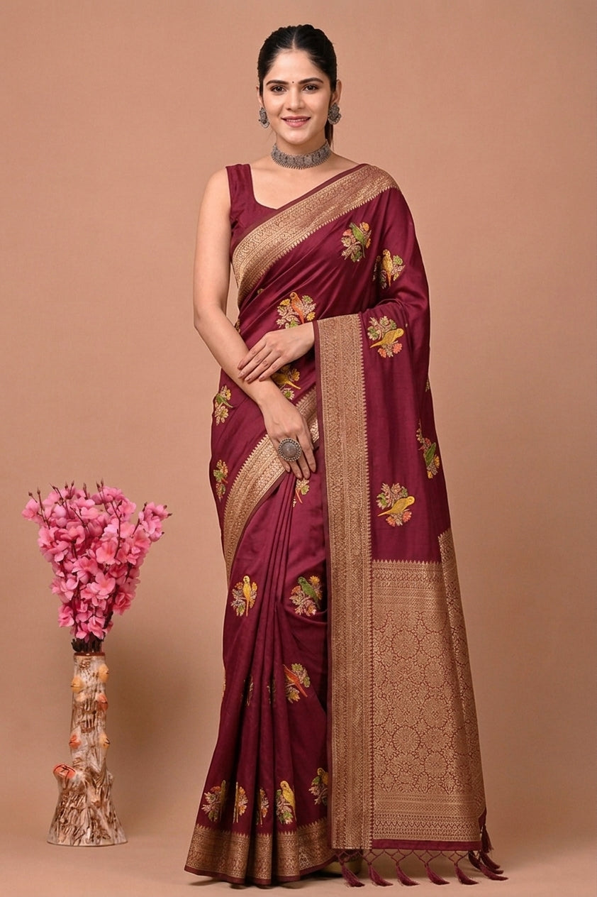 Perot Design Nylon Kadi Crepe Georgette Saree